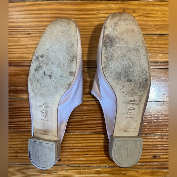 Satin Stuart Weitzman pearlescent ballet pink flat mules, gently worn, size 38 - Picture 3 of 5